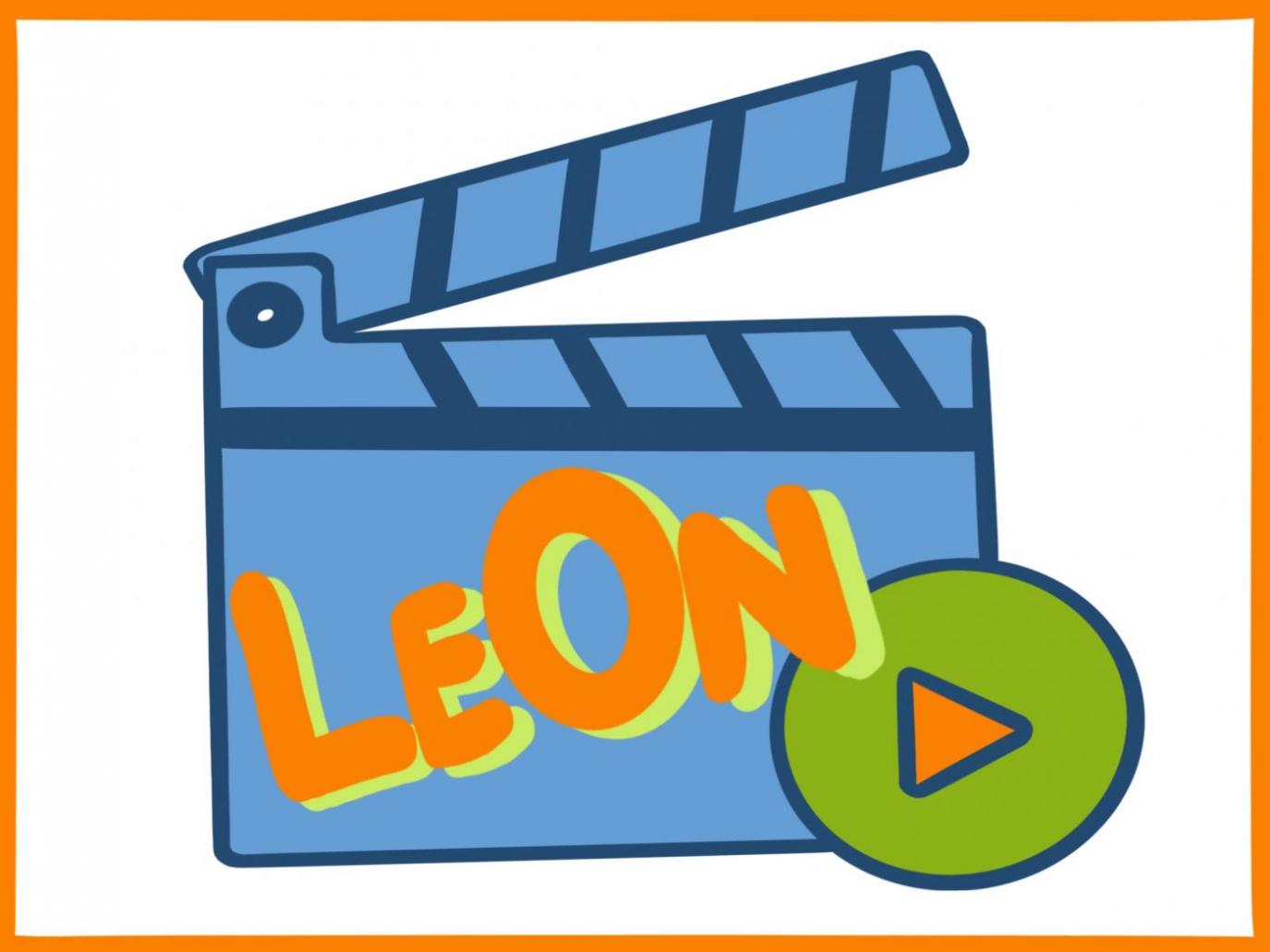Filmklappe mit der Inschrift LeOn und davor ein Play-Button